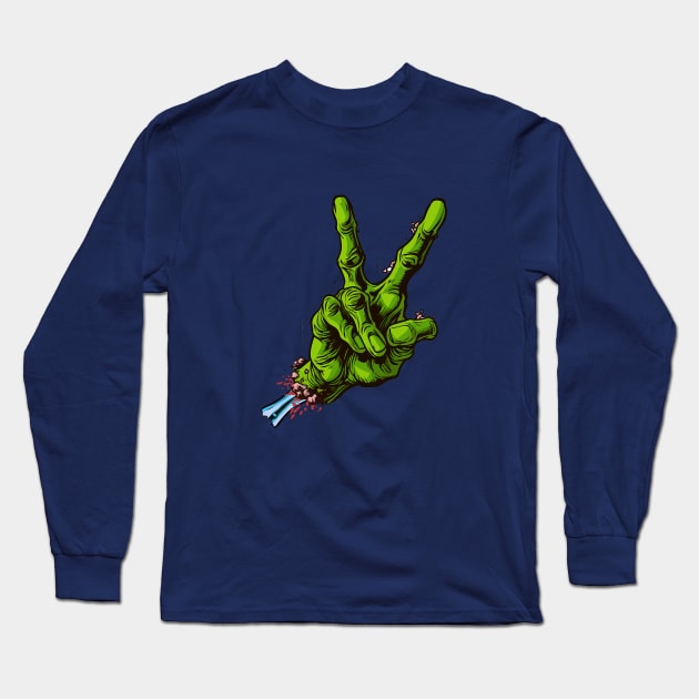 Zombie Hand Giving Peace Sign Long Sleeve T-Shirt by DavidLoblaw